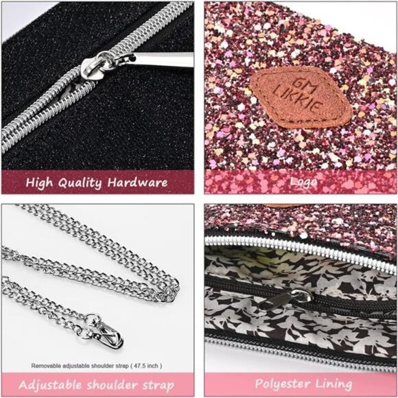 Red Clutch Purse for Women, Crossbody Glitter Evening Bag, Sequin Handbag - Picture 6 of 7